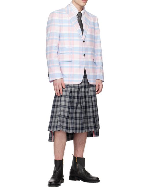 Thom Browne White Plaid-Checked Pattern Tailored Blazer for men