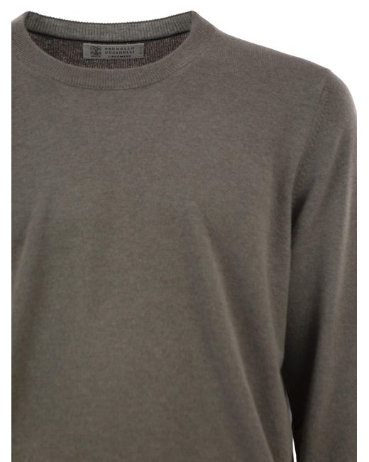 Brunello Cucinelli Gray Cashmere Crew-Neck Sweater for men
