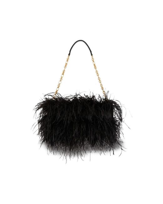 Balmain Black Anthem Feather-Detail Shoulder Bag