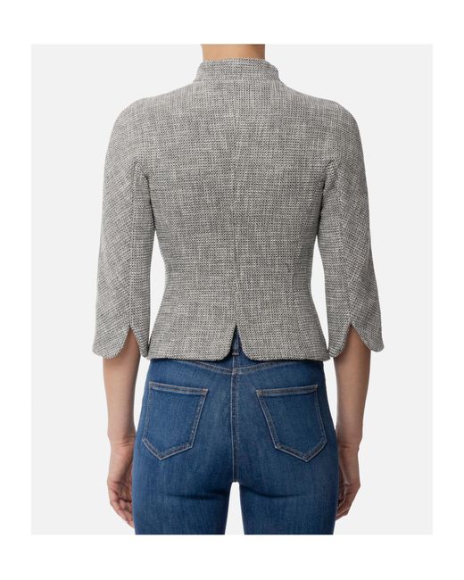 Elisabetta Franchi Gray Diamond Tweed Jacket With Logoed Buttons
