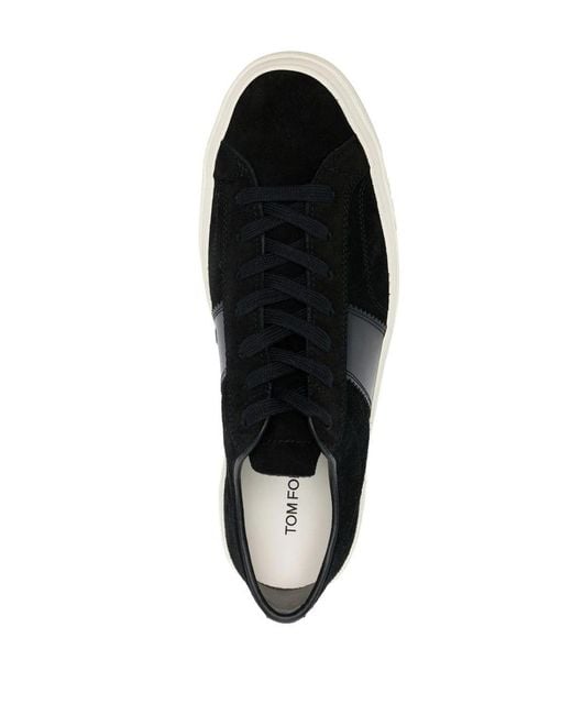 Tom Ford Black Logo Patch Lace-Up Sneakers for men