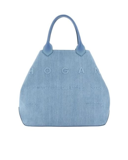 Hogan Blue Large Script Tote Bag