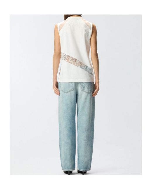 Pinko White Molly Lace Detailed Sleeveless Top