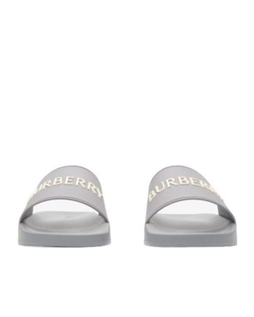 Burberry White Logo Detailed Slip-On Slides for men