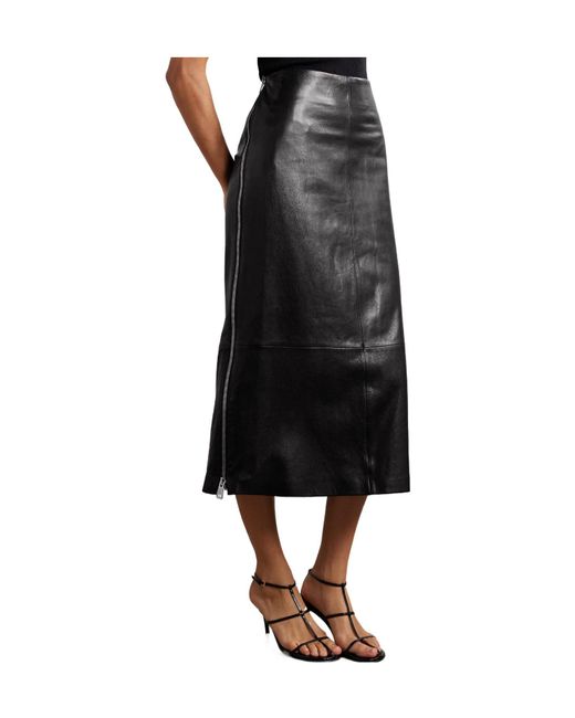 Brandon Maxwell Black The Avery Paneled Leather Midi Skirt
