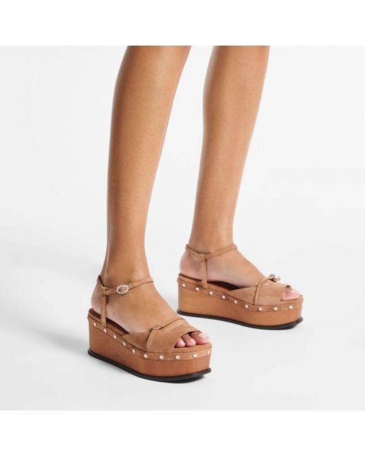 Jimmy Choo Brown Kata 60 Velvet Wedge Sandals