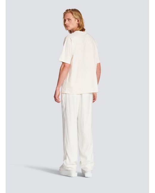 Balmain White Cotton T-Shirt With Small Paris Logo for men