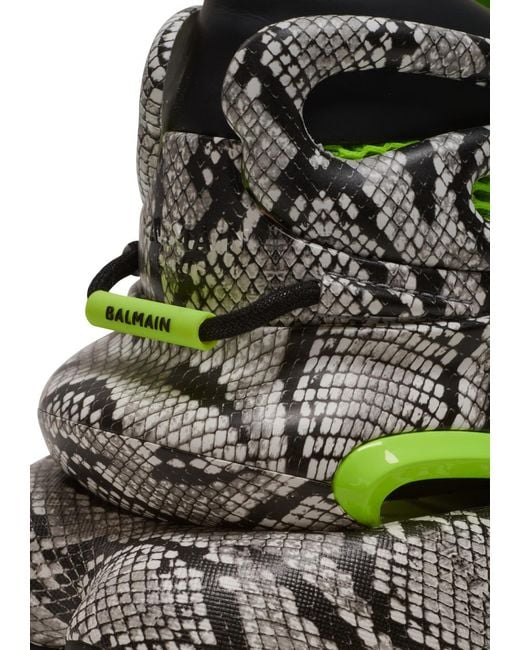 Balmain Green Unicorn Snake-Skin Effect Sneakers for men