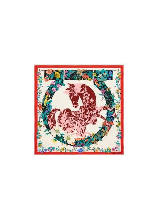Ferragamo White Pegasus Print Silk Scarf