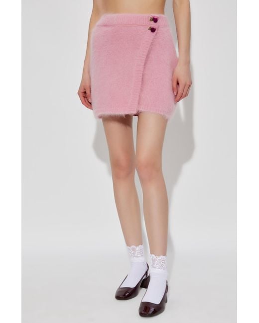 Alessandra Rich Pink Flower-Button Knitted Mini Skirt