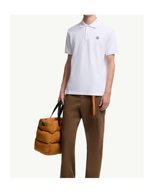 Moncler White Logo Patch Cotton Piquet Polo Shirt for men
