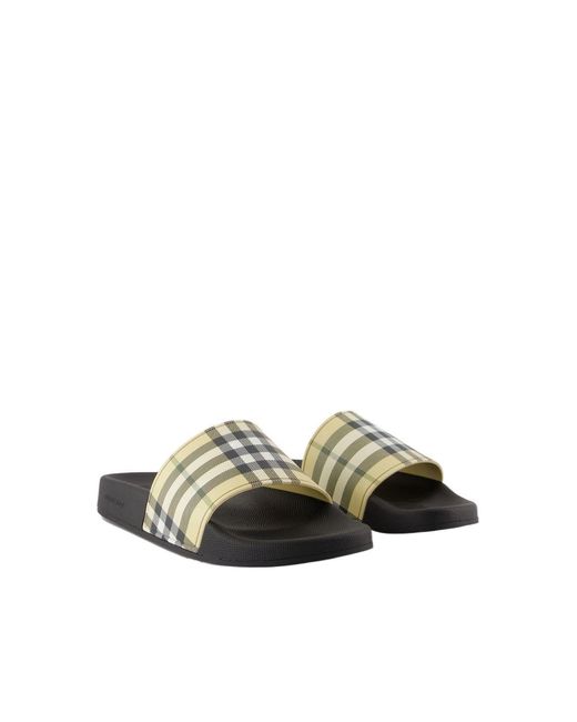 Burberry White Checked Slip-On Slippers