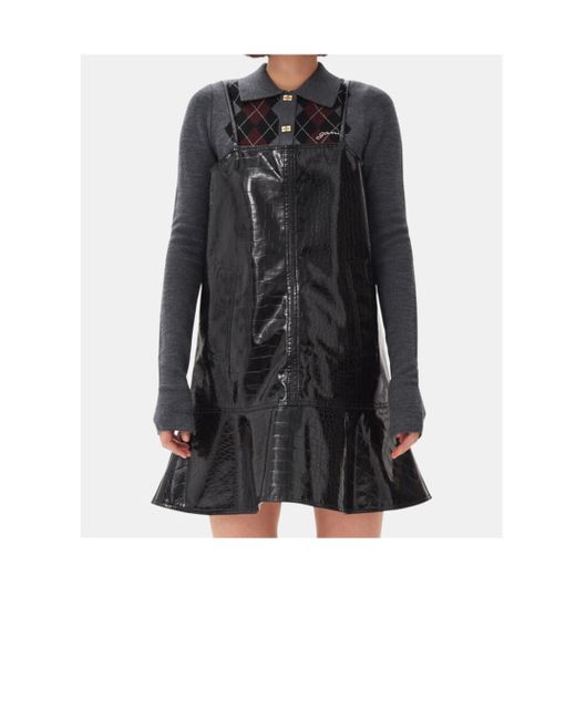 Ganni Black Future Coated Mini Dress