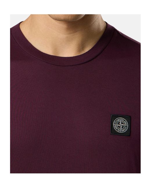 Stone Island Purple Logo Patch Crewneck T-Shirt for men