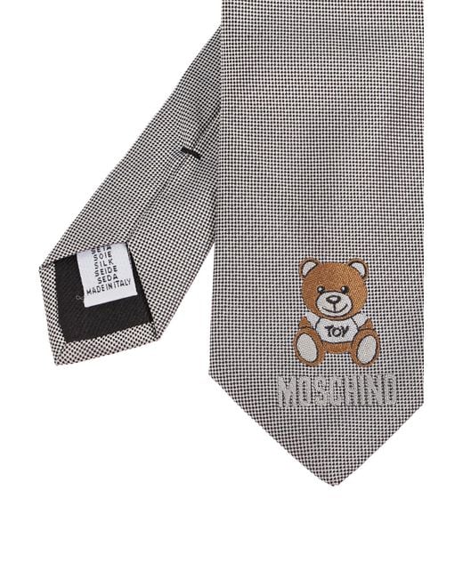 Moschino Gray Embroidered Bear Tie for men