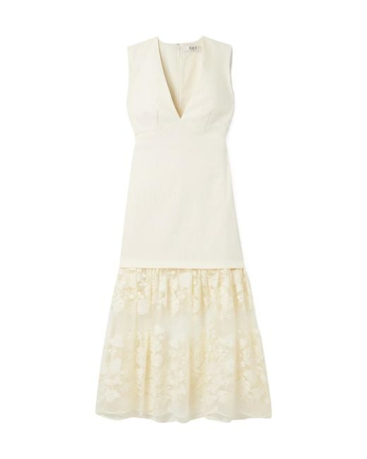 Sea White Arielle Lace-Insert V-Neck Midi Dress