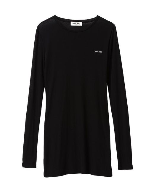 Miu Miu Black Ribbed Knit Jersey Dress