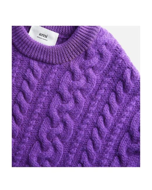 AMI Purple Ami Cable-Knit Cropped Jumper