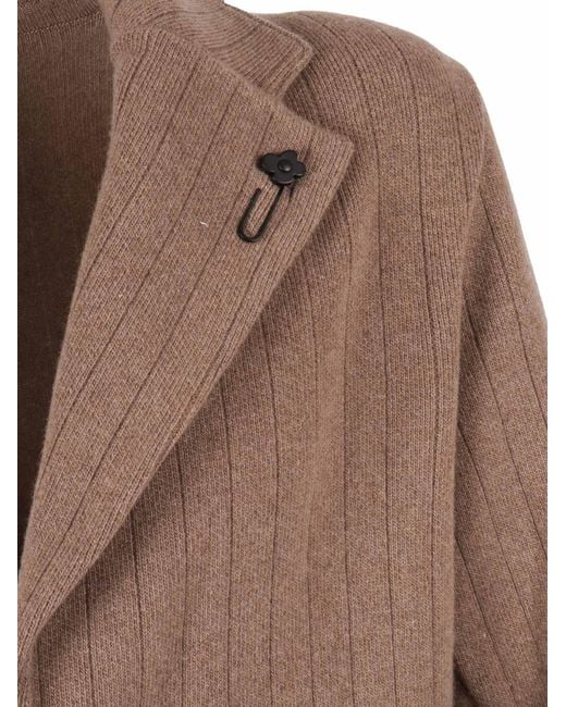 Lardini Brown Ribbed Single Breasted Buttoned Blazer for men