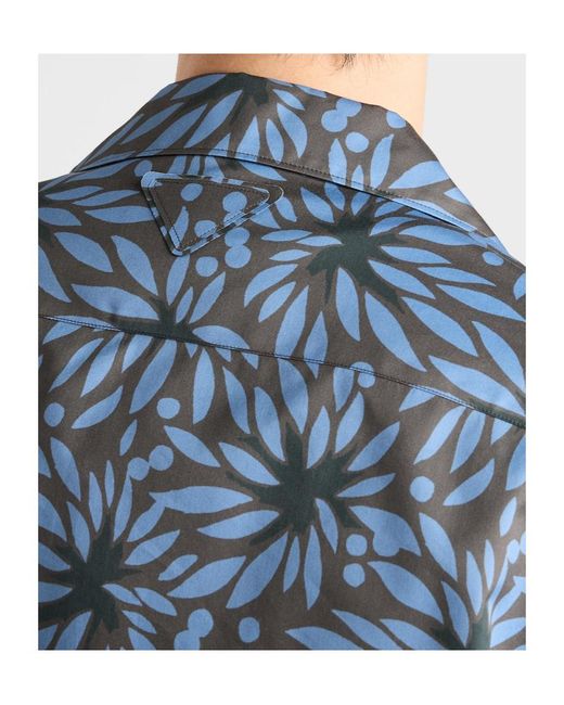 Prada Blue Cotton-Silk Bowling Shirt for men