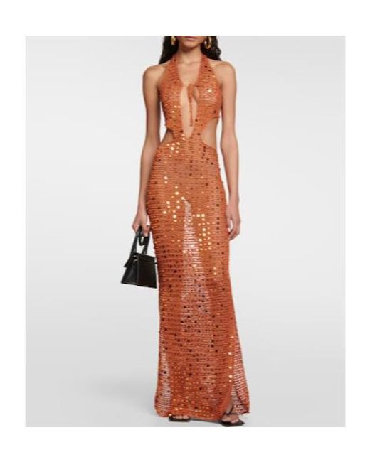 AYA MUSE White Morel Cutout Sequined Maxi Dress