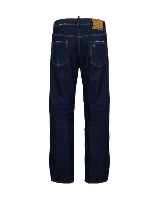 DSquared² Blue Straight-Leg Distressed Jeans for men