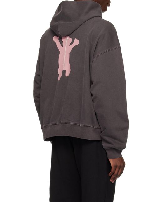 we11done Gray Logo-Print Cotton Hoodie for men