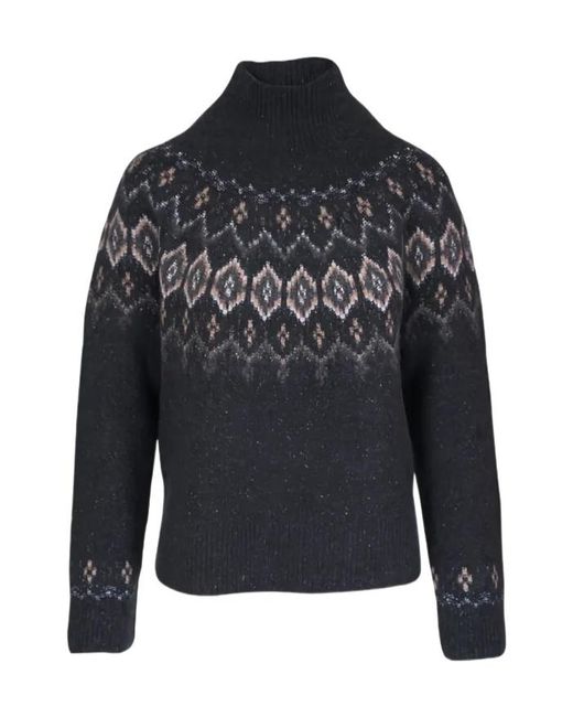 Vince Blue Donegal-Finished Patterned Turtleneck Sweater