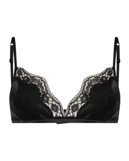 Dolce & Gabbana Black Lace Detailed Soft-Cup Satin Bra