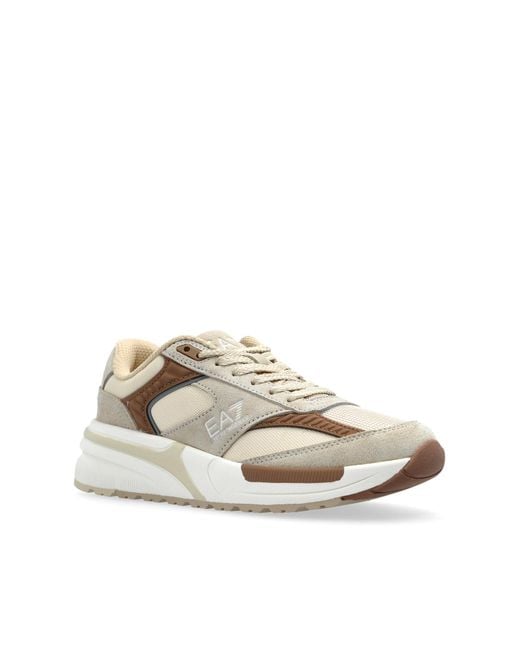 EA7 White Logo-Embossed Lace-Up Sneakers