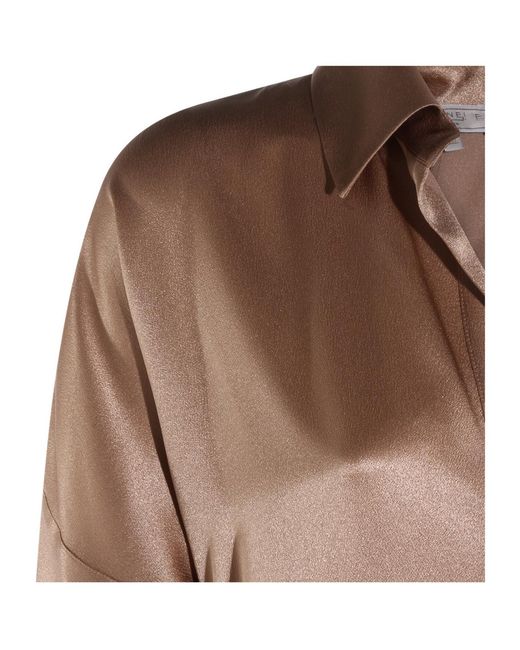 Antonelli Brown Satin Shirt Dress