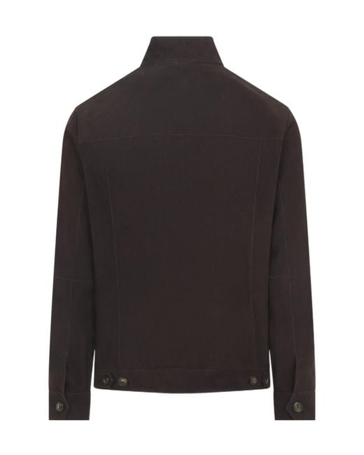 Canali Brown Button Zip Lambskin Jacket for men