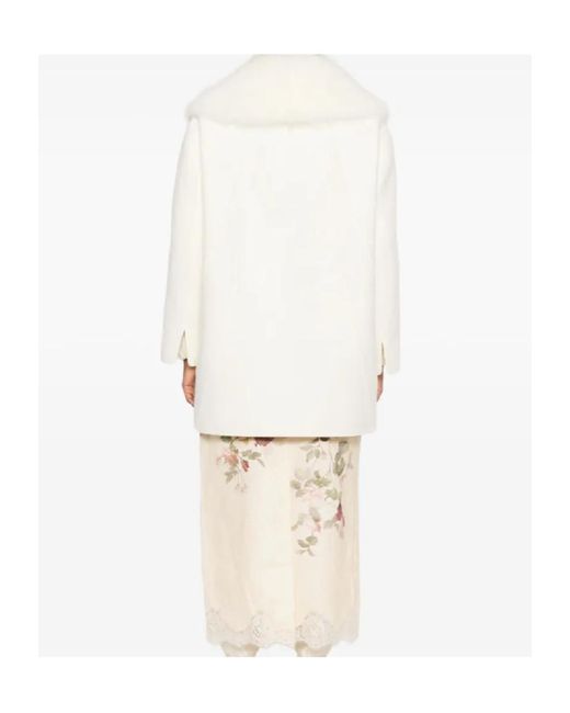 Ermanno Scervino White Shearling-Trim Double-Breasted Coat