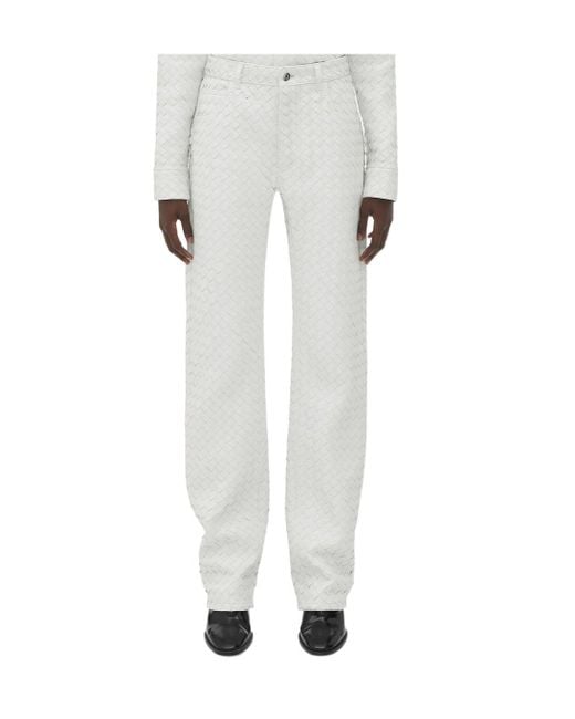 Bottega Veneta White Intreciato Patterned Casual Pants