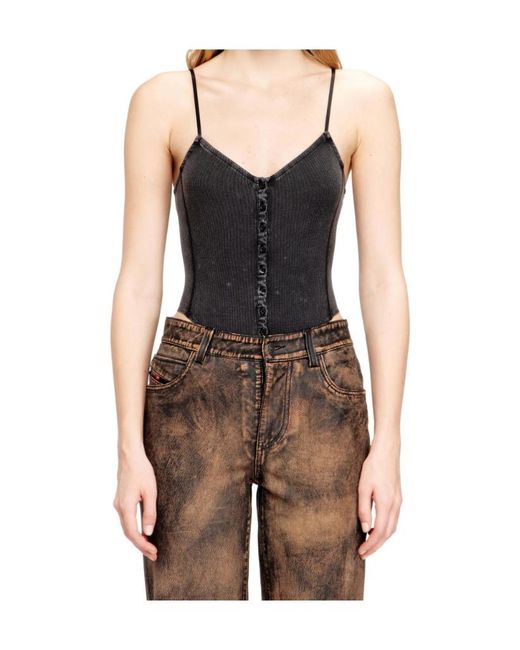 DIESEL Black T-Ley Marbled Ribbed Jersey Thong Bodysuit