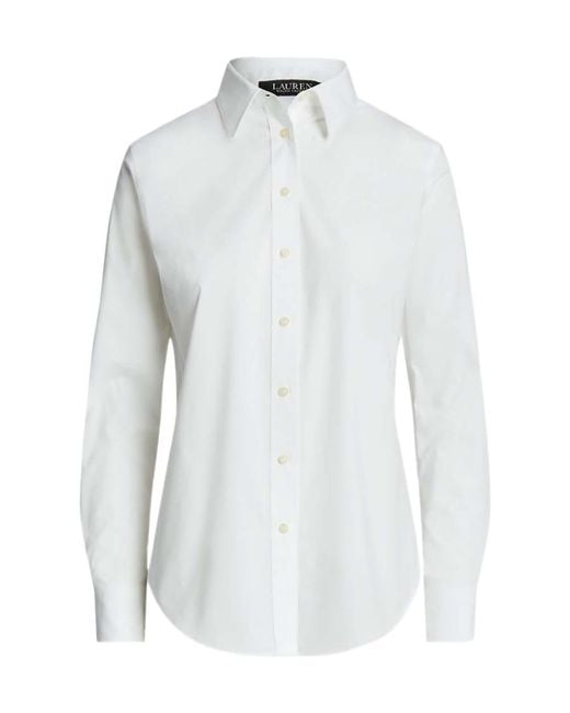 Ralph Lauren White Lauren Long-Sleeved Curved Hem Shirt