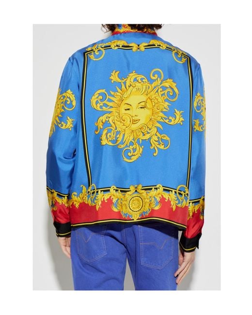 Versace Blue Baroque Sun Print Shirt for men