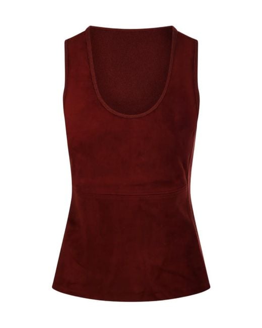 Max Mara Red Suede-Panelled Scoop-Neck Tank Top