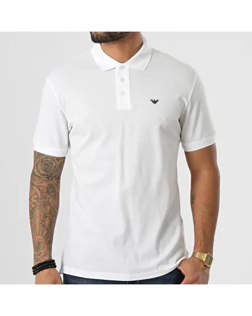 Emporio Armani White Logo-Embroidered Polo Shirt for men