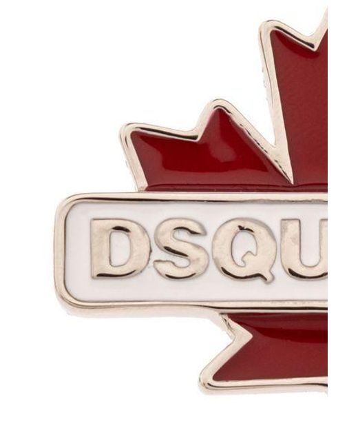 DSquared² White Logo Engraved Leaf Shape Brooche for men