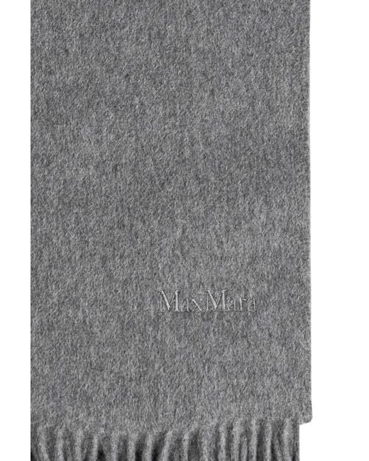 Max Mara Gray Fringed Logo-Embroidered Scarf