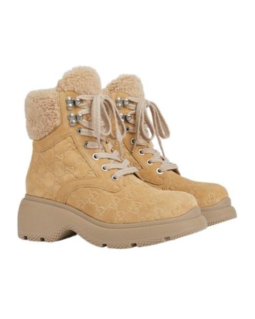 Gucci Natural Lace-Up Ankle Boots