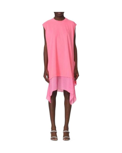 DIESEL Pink Logo-Embroidered Asymmetric-Hem T-Shirt Dress