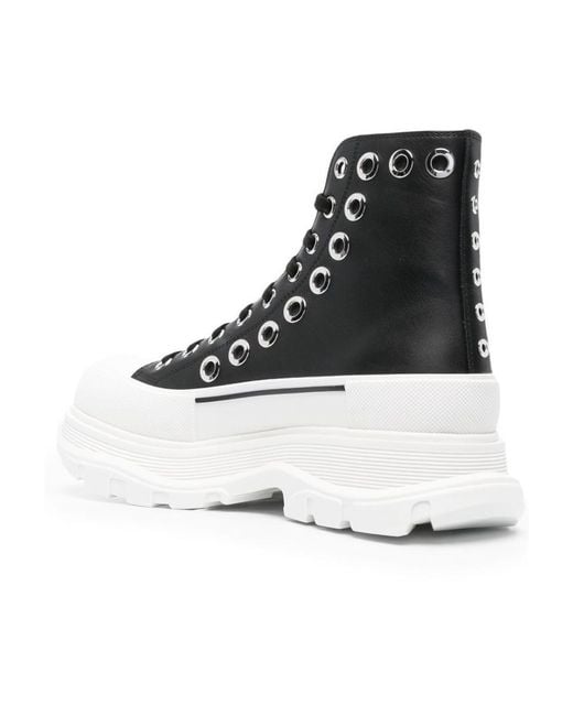 McQueen Black Joey Eyelet-Detailed High Top Sneakers for men