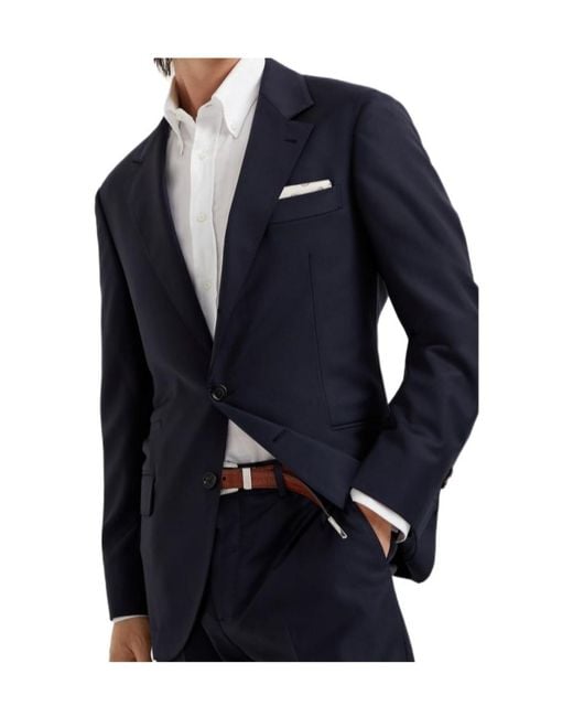 Brunello Cucinelli Blue Super 150S Virgin Wool Four Season Batavia Twill Blazer for men