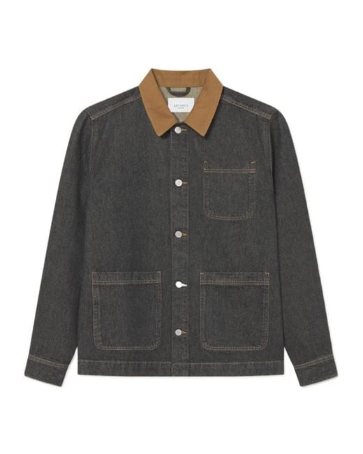 Les Deux Gray Contrast-Collar Denim Shirt Jacket for men