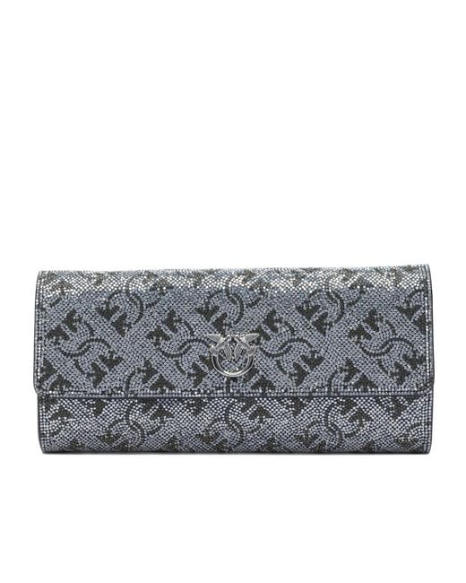 Pinko Gray Logo Plaque Embellished Clutch Bag