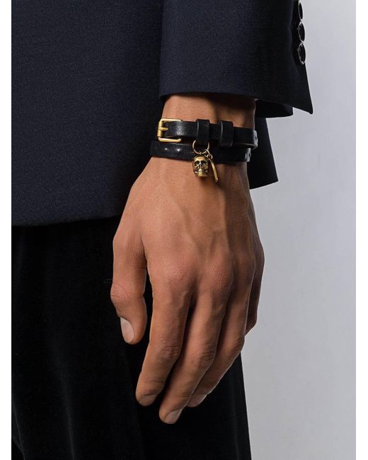 Alexander McQueen Black Double Wrap Skull Bracelet for men