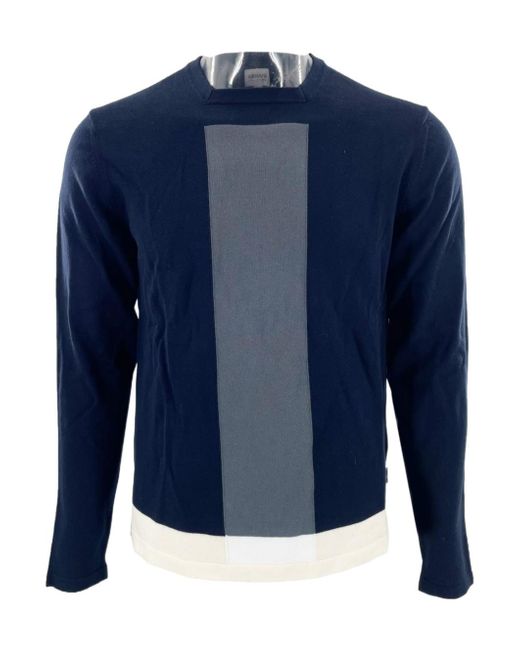 Armani Collezioni Blue Striped Long-Sleeved Sweater for men