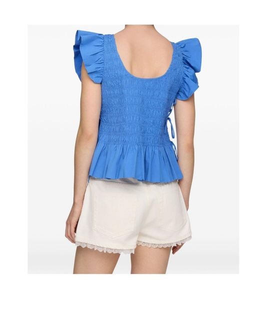 Ganni Blue Short Angel Sleeved Top